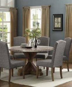 Crown Mark Vesper Marble Round Dining Set