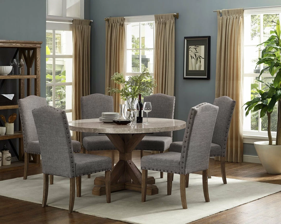 Crown Mark Vesper Marble Round Dining Set