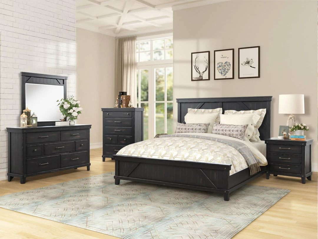 Bernards Furniture Spruce Creek Farmhouse Black King Bedroom Set