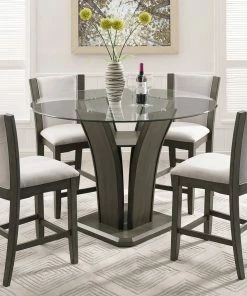Crown Mark Camelia Round Grey Counter Dining Set