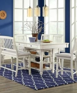 Lifestyle Furniture White Rubbed Dinette With Four Pub Stools And Bench Dining