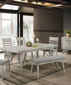 Crown Mark Chalk Gray Plank Dining Set