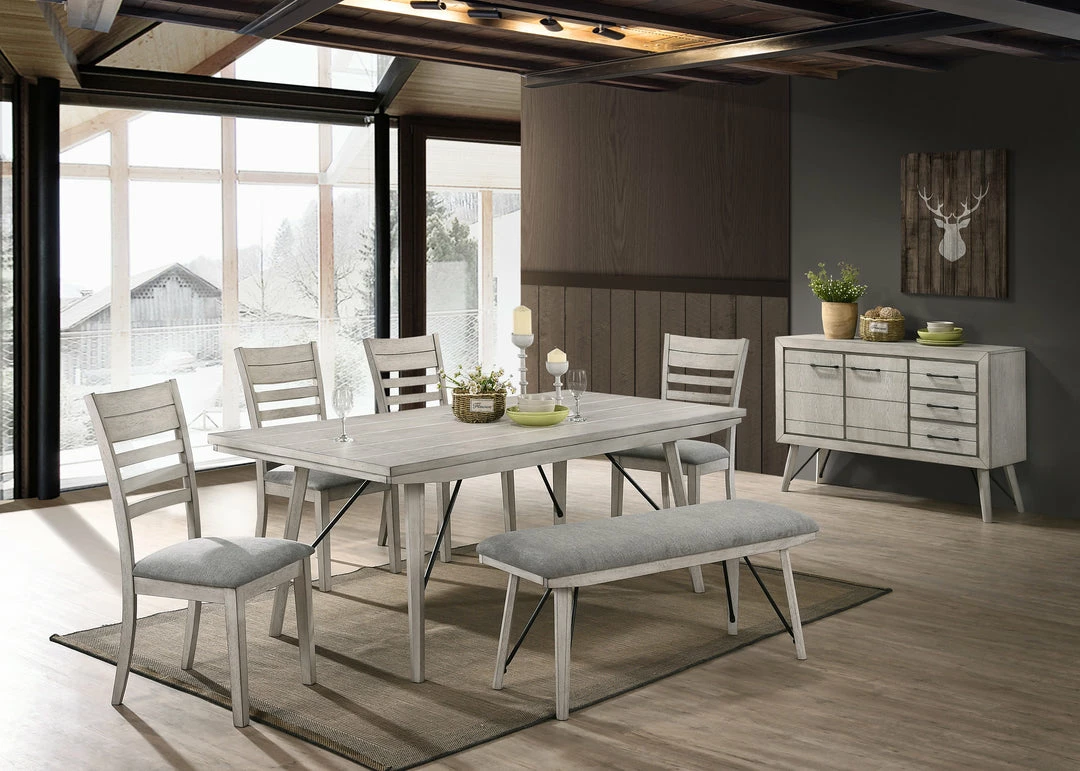 Crown Mark Chalk Gray Plank Dining Set