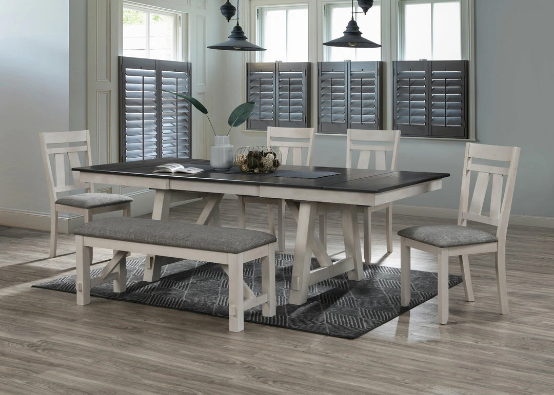 Crown Mark Farmhouse Chalk White And Gray Dining Set