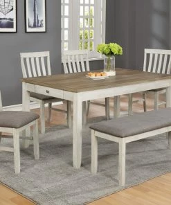 Crown Mark Farmhouse Antique White Drawer Dining Set