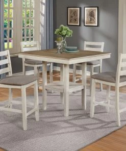 Crown Mark Tahoe White And Oak Counter Dining Set