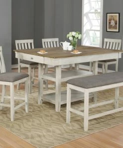 Crown Mark Farmhouse Antique White Counter Dining Set