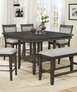 Crown Mark Farmhouse Gray Lazy Susan Counter Dining Set