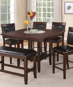 Crown Mark Merlot & Marble Lazy Susan Counter Dining Set