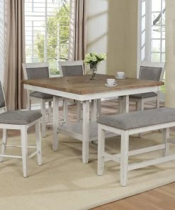 Crown Mark Antique White & Gray Lazy Susan Counter Dining Set