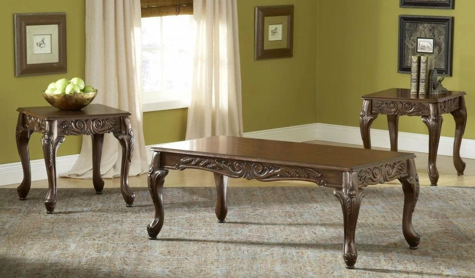 Hughes Furniture Ornate Carved Cherry Coffee Table Set Coffee Table Sets