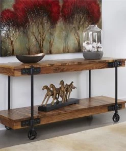 Coast To Coast Furniture Rustic Wheeled Console Table