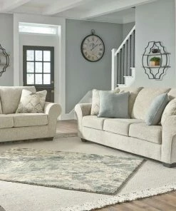 Ashley Furniture Sofa Sets - Stationary Easy Breezy Ivory And Soft Blue Sofa And Loveseat