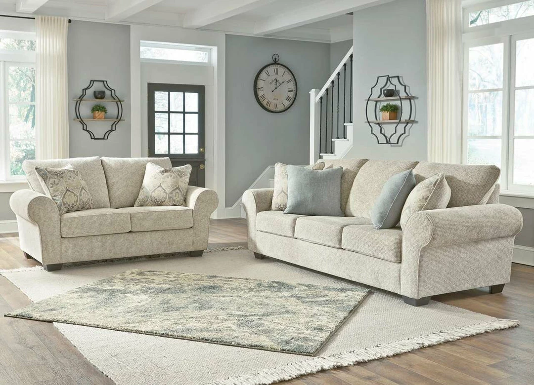 Ashley Furniture Sofa Sets - Stationary Easy Breezy Ivory And Soft Blue Sofa And Loveseat
