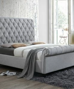 Crown Mark Headboards & Beds Tufted Gray Sleigh Upholstered Bed
