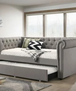 Crown Mark Futons & Daybeds Gray Rolled Arm Trundle Daybed