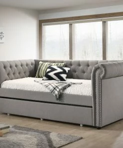 Crown Mark Futons & Daybeds Gray Rolled Arm Trundle Daybed