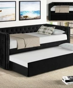 Crown Mark Trina Black Tufted Daybed Futons & Daybeds