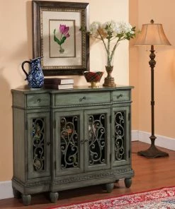 Coast To Coast Furniture Teal & Gray Metal Scroll Cupboard