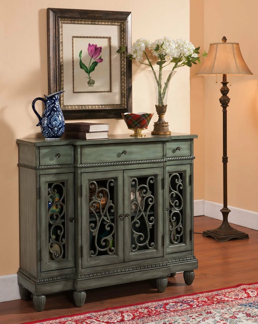 Coast To Coast Furniture Teal & Gray Metal Scroll Cupboard