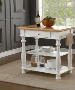 Bernards Furniture White And Natural Kitchen Island