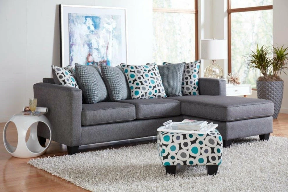 NC Upholstery Silver And Teal Chaise Sofa Sectionals