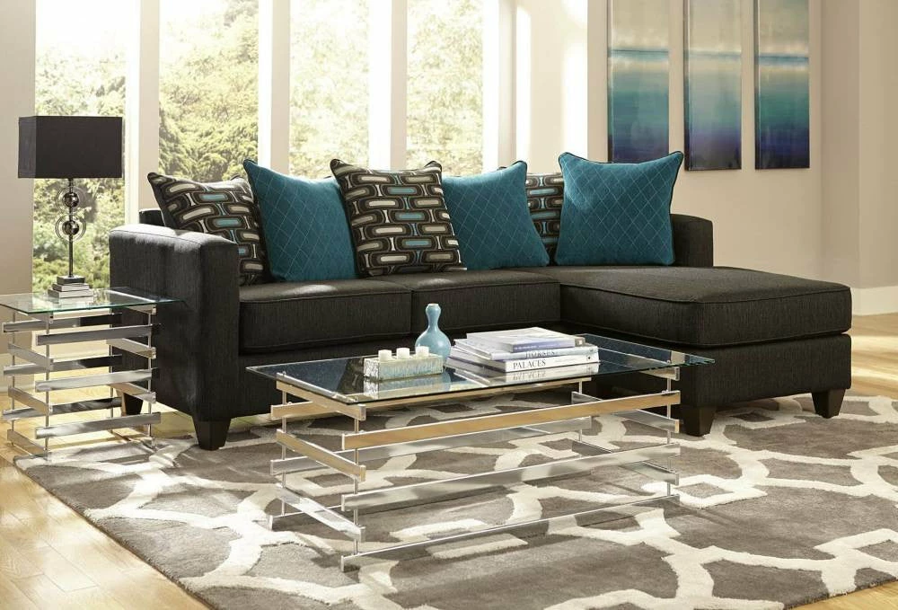 NC Upholstery Black And Teal Chaise Sectional Sofa Sectionals