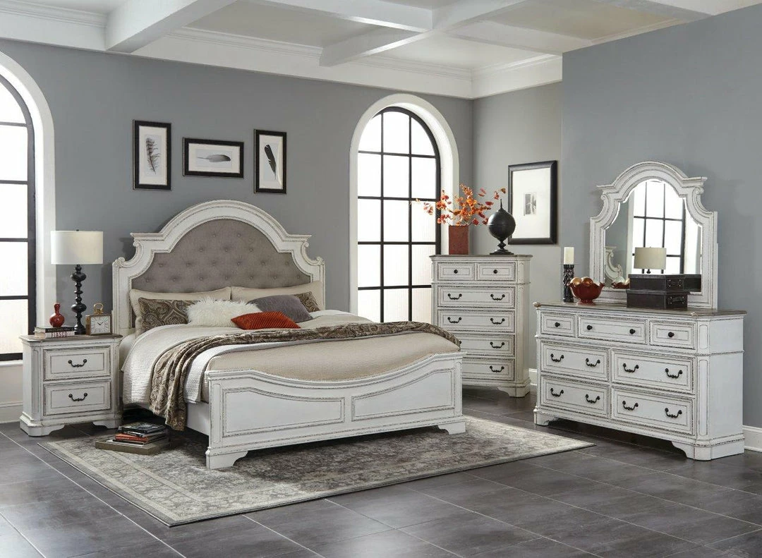 Lifestyle Furniture Antique White & Oak King Bedroom Set