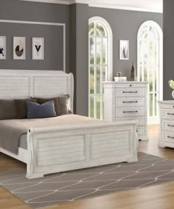 Lifestyle Furniture Driftwood White Sleigh King Bedroom Set