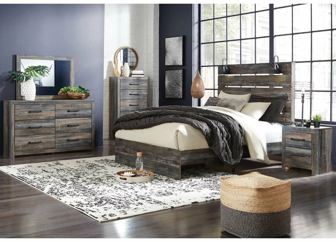 Ashley Furniture Modern Farmhouse Lighted Plank Board King Bedroom Set
