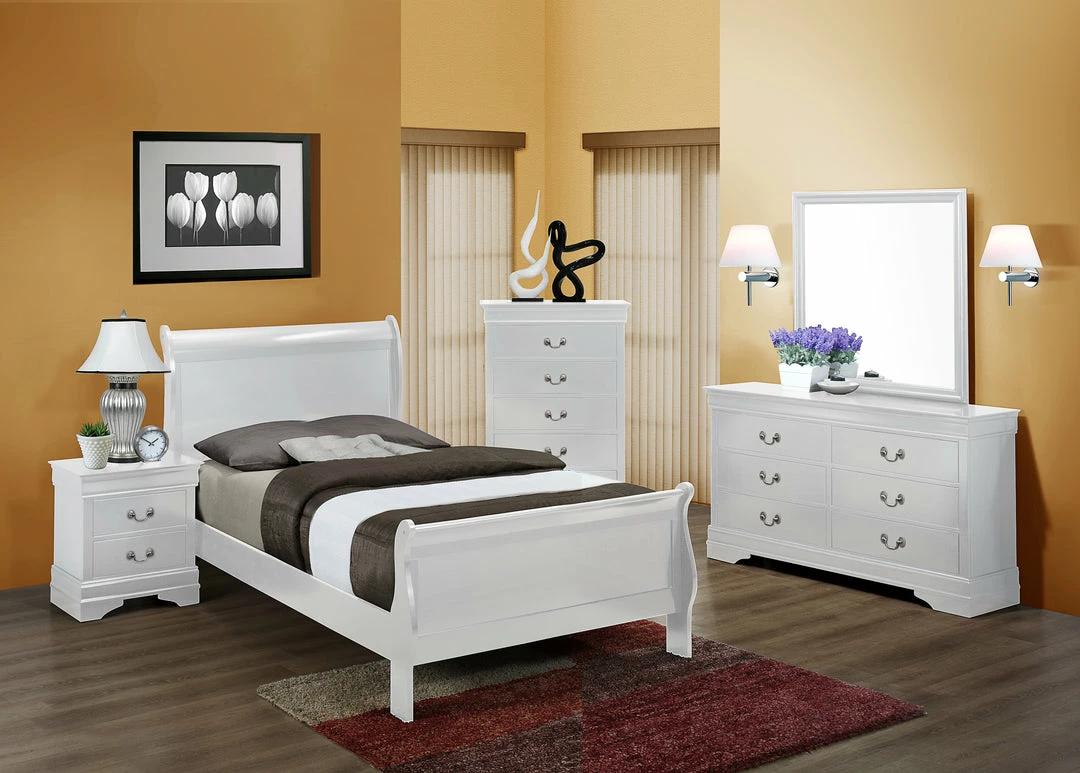 Crown Mark White Twin Sleigh Bedroom Set