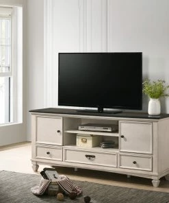 Crown Mark Accent Chests Farmhouse Weathered White TV Stand