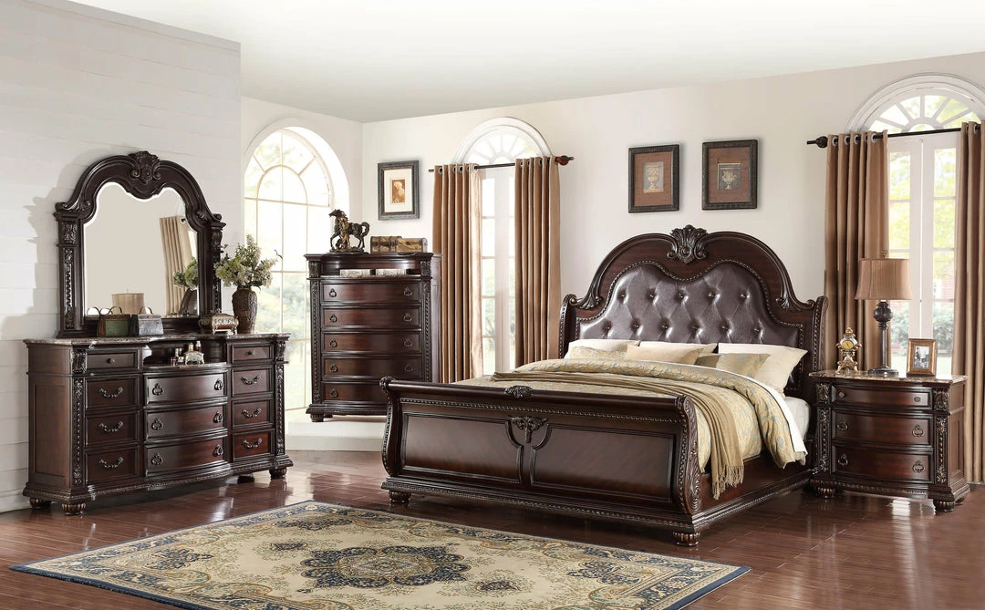 Crown Mark Stanley Sleigh Marble King Bedroom Set