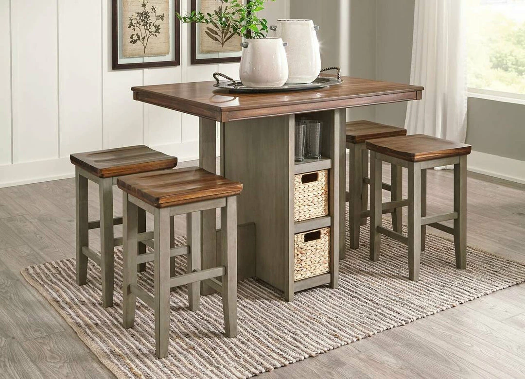 Ashley Furniture Dining Farmhouse Storage Counter Dinette With Woven Baskets