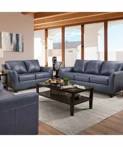 Lane Home Furnishings Lane Shale Blue Leather Sofa And Loveseat Sofa Sets - Stationary