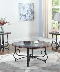 Hughes Furniture Round Cherry & Glass Coffee Table Set Coffee Table Sets