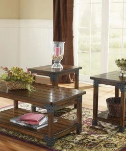 Ashley Furniture Industrial Wood And Metal Coffee Table Set Coffee Table Sets