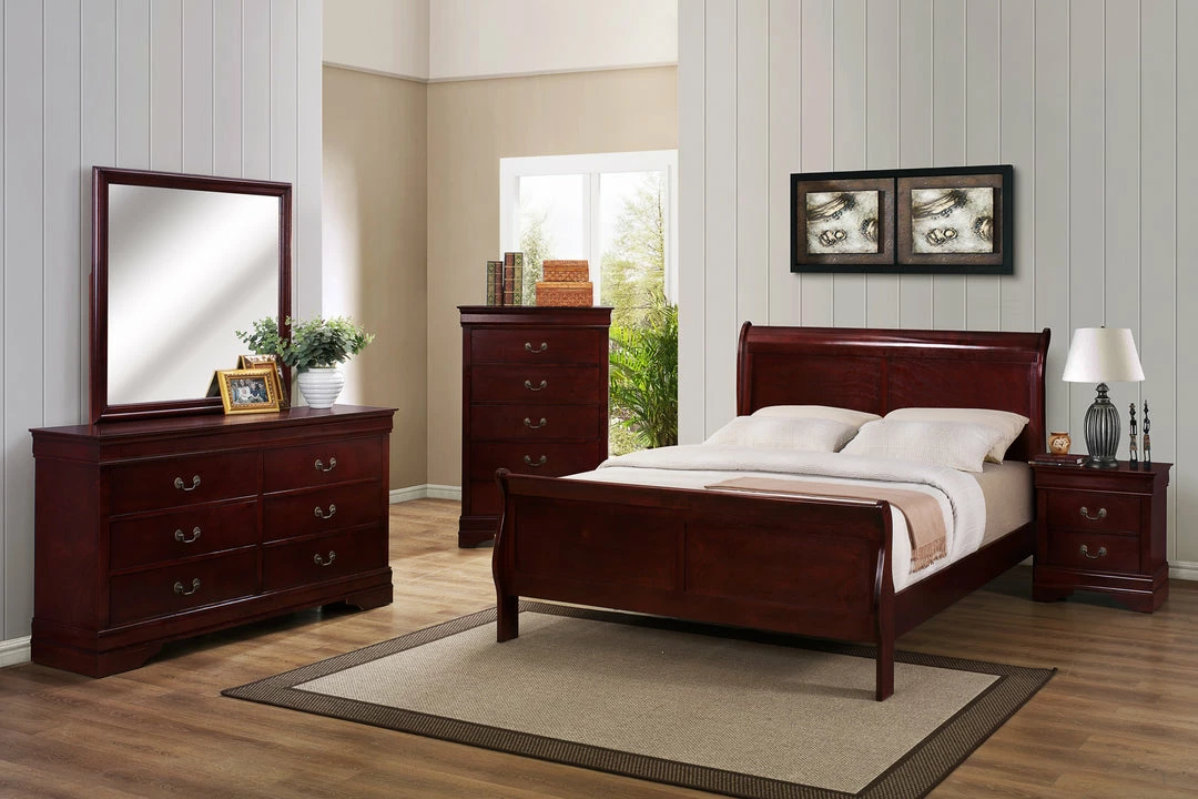 Crown Mark Cherry Queen Sleigh Bedroom Set