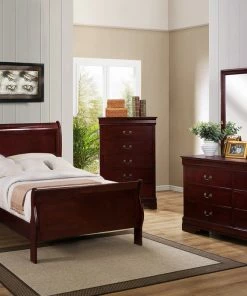 Crown Mark Cherry Twin Sleigh Bedroom Set