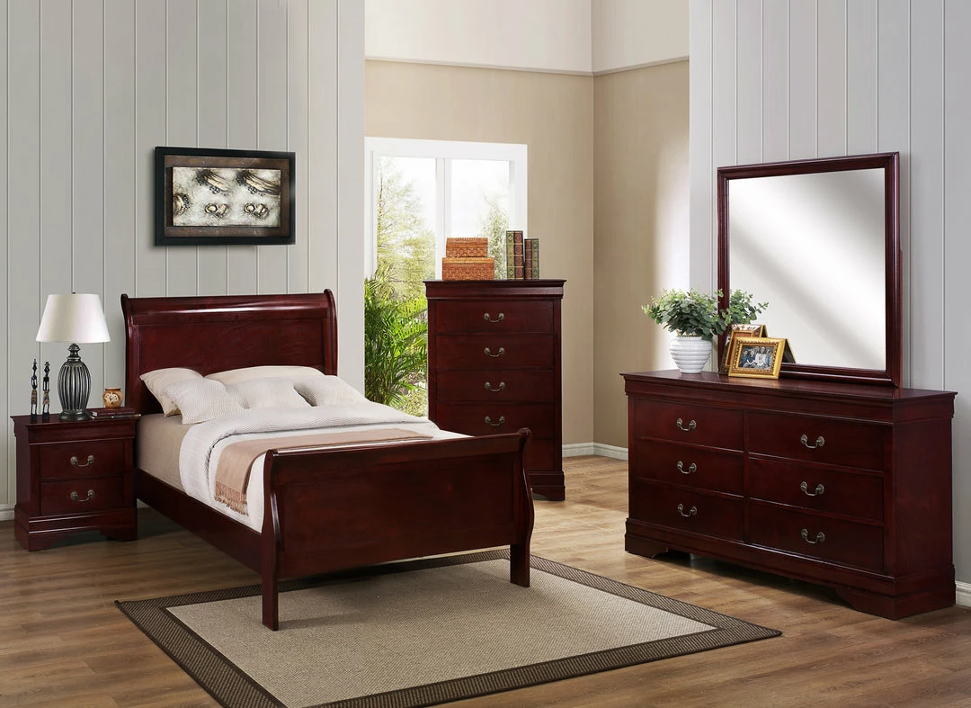 Crown Mark Cherry Twin Sleigh Bedroom Set