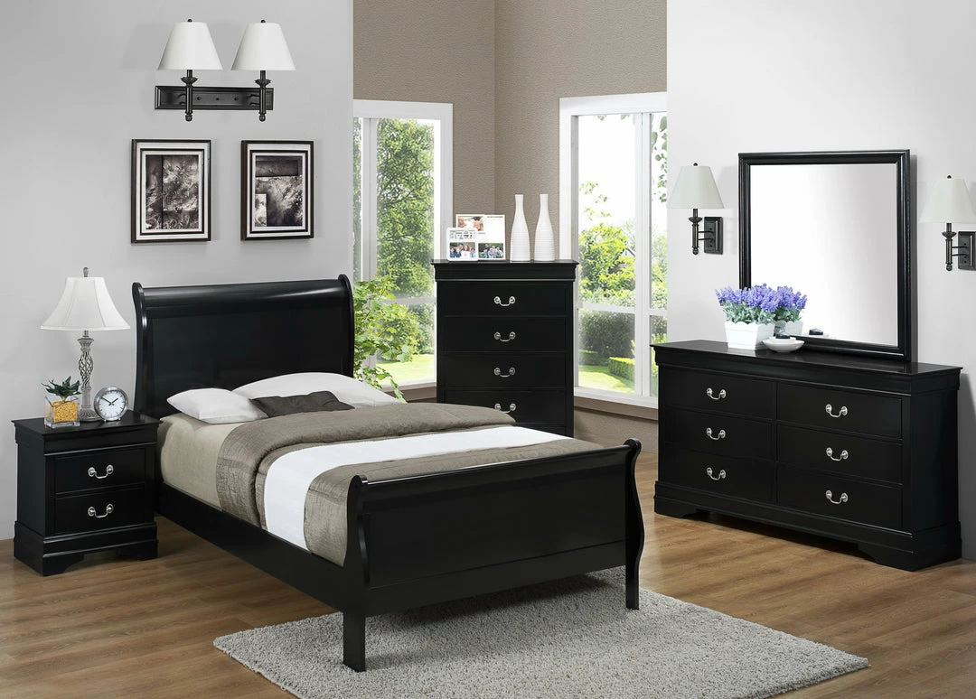 Crown Mark Black Twin Sleigh Bedroom Set