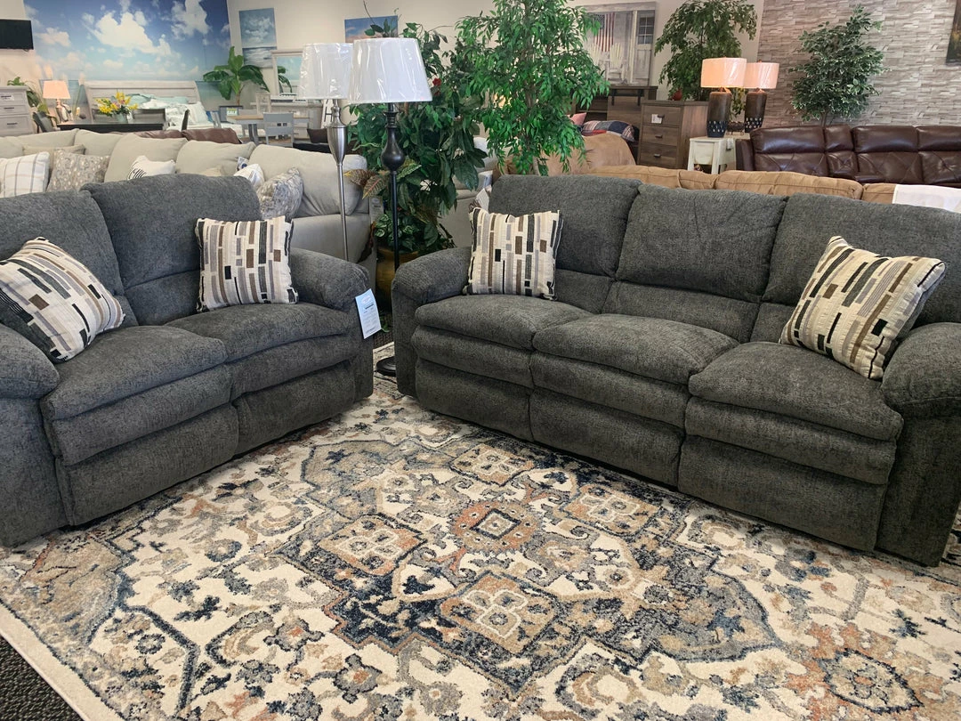 Jackson/Catnapper Gray Pillowtop Reclining Sofa And Loveseat